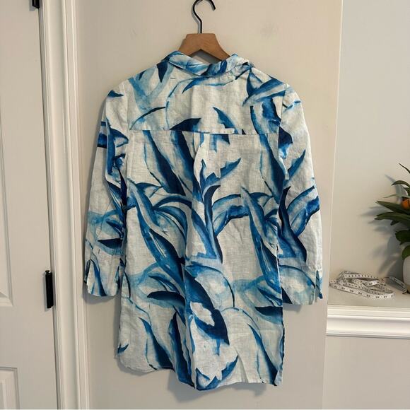 Chico’s Blue White Linen Printed Tunic Top Small - Picture 7 of 11